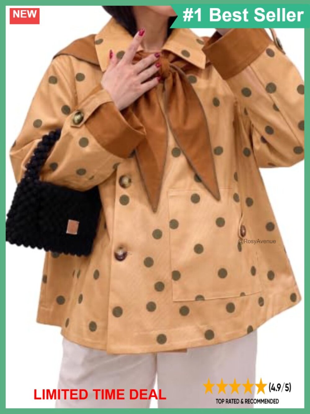 Cropped Trench Coat Single Breasted Cape Jacket with Detachable Scarf